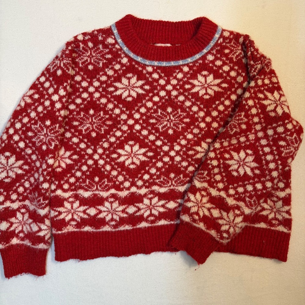 Target Red White Fair Isle Snowflake Knit Sweater Crewneck Pullover Winter L